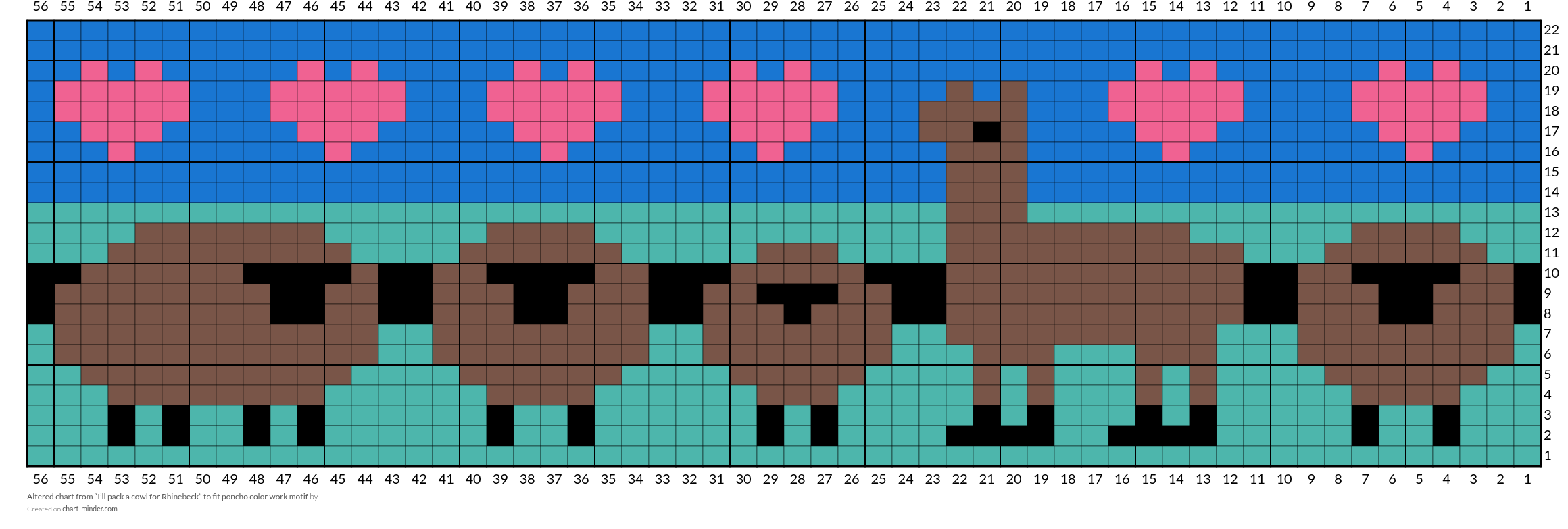 Altered chart from “I’ll pack a cowl for Rhinebeck” to fit poncho color work motif